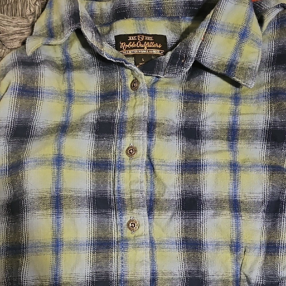 Blue and Green Plaid Button-Up Shirt